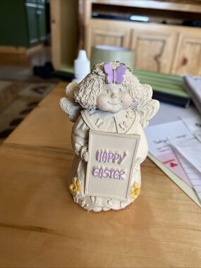 Easter Angel Figurine - Cream with Purple Accents